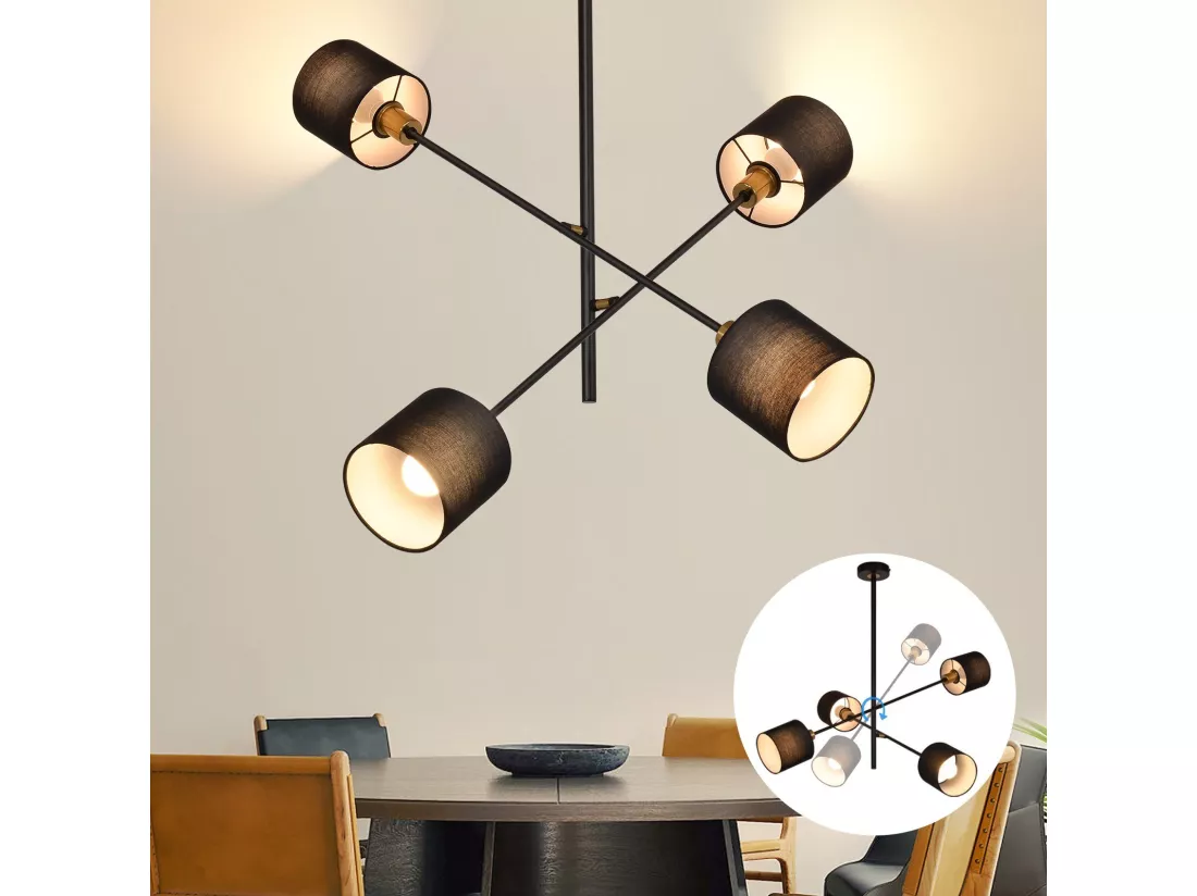 NETTLIFE Suspension Métal Noir E14 Max. 25W Diam. 85 cm 4 Ampoules Abat-Jour Salon Lampe de Salle à Manger Vintage Plafonnier Lampe de Cuisine pour