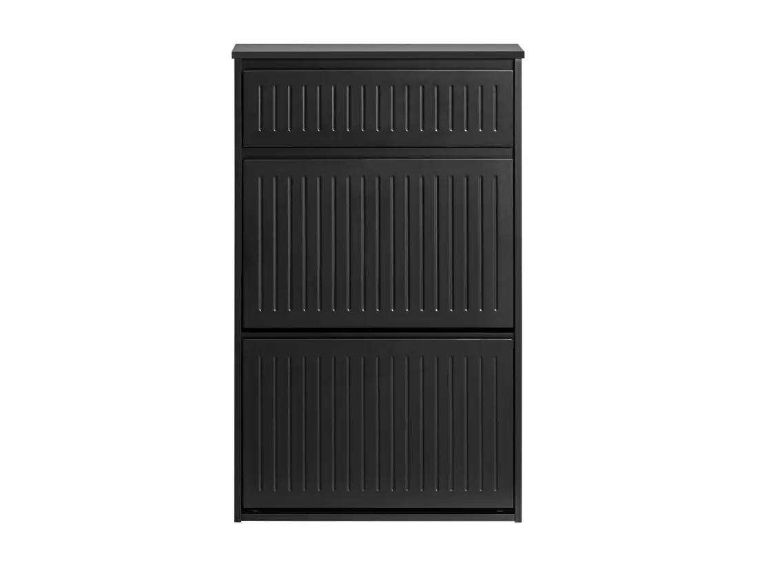 SoBuy Meuble à Chaussures Meuble d'entrée Meuble de Rangement à Chaussures avec 2 Abattants 1 Tiroir Séparateur Réglable pour Petite Entrée Couloir Noir LPH 61x26x101 cm FSR165-SCH