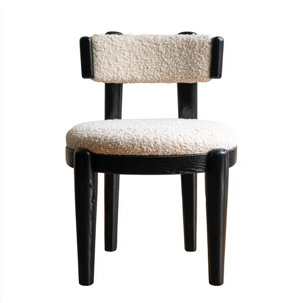 Esszimmerstuhl 85x45x50 cm - Schaffellimitat - Schwarz/Creme - Modernes Design