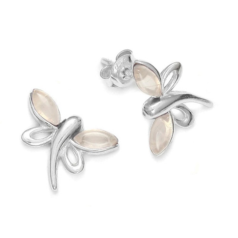 Boucles d'oreilles papillon argent 925 et quartz rose
