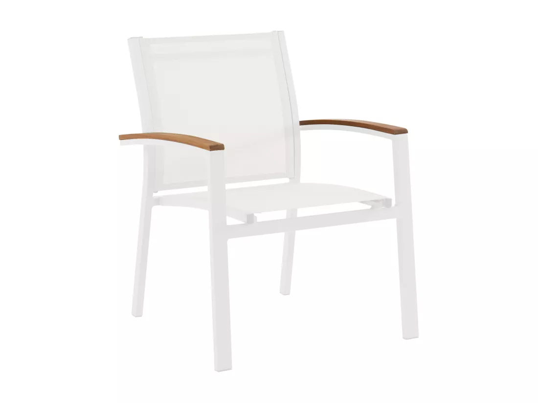 Lot de 2 fauteuils de jardin empilables en aluminium et textilène - Blanc et accoudoirs acacia - TAIPIVAI de MYLIA