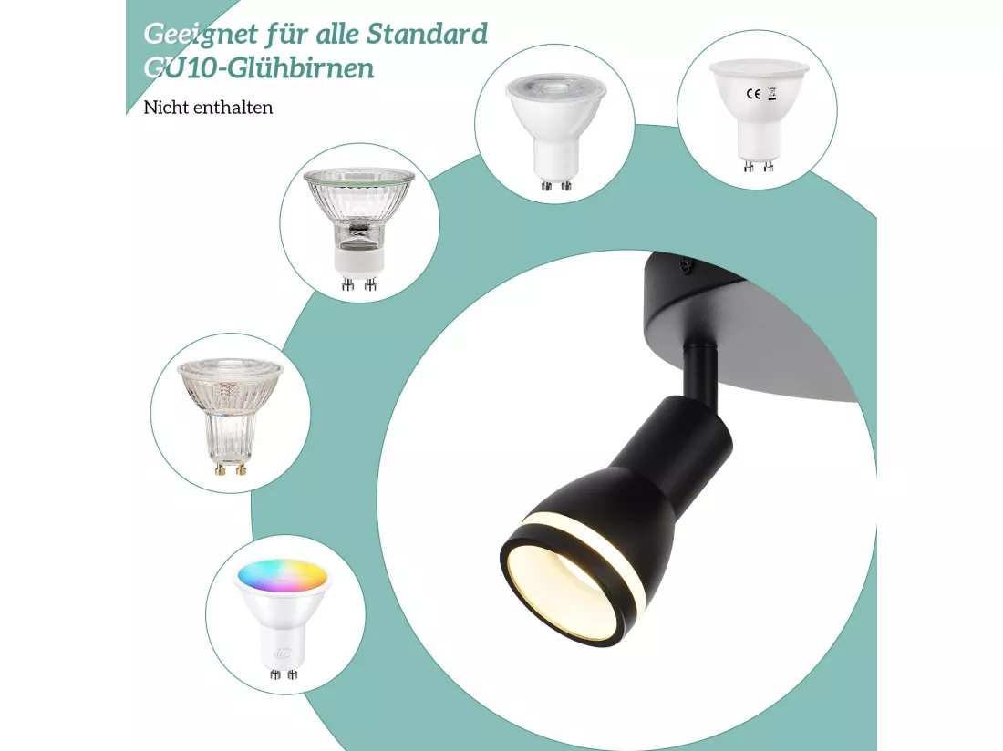 NETTLIFE Spot de plafond LED 2 ampoules noir salon plafonnier spot orientable GU10 spot lampe moderne