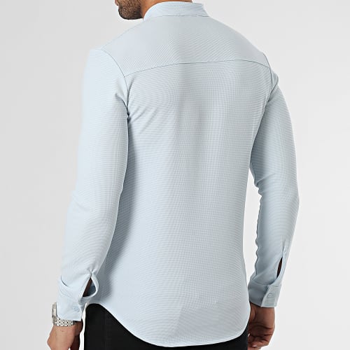 Chemise Manches Longues Col Mao Bleu Ciel