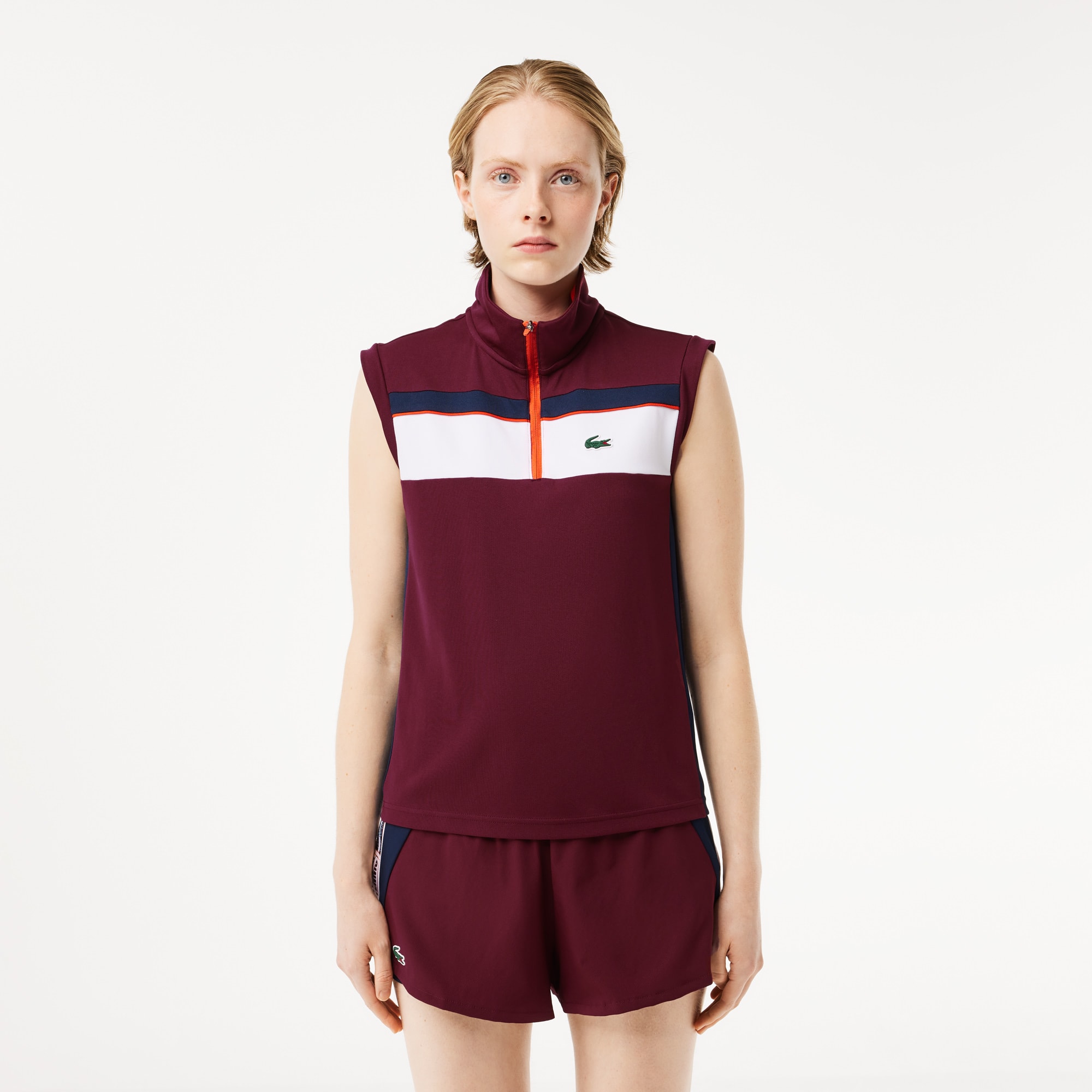 Polo Tennis contrasté en piqué indémaillable ultra-dry Manches Courtes - Rouge - Lacoste - Femme