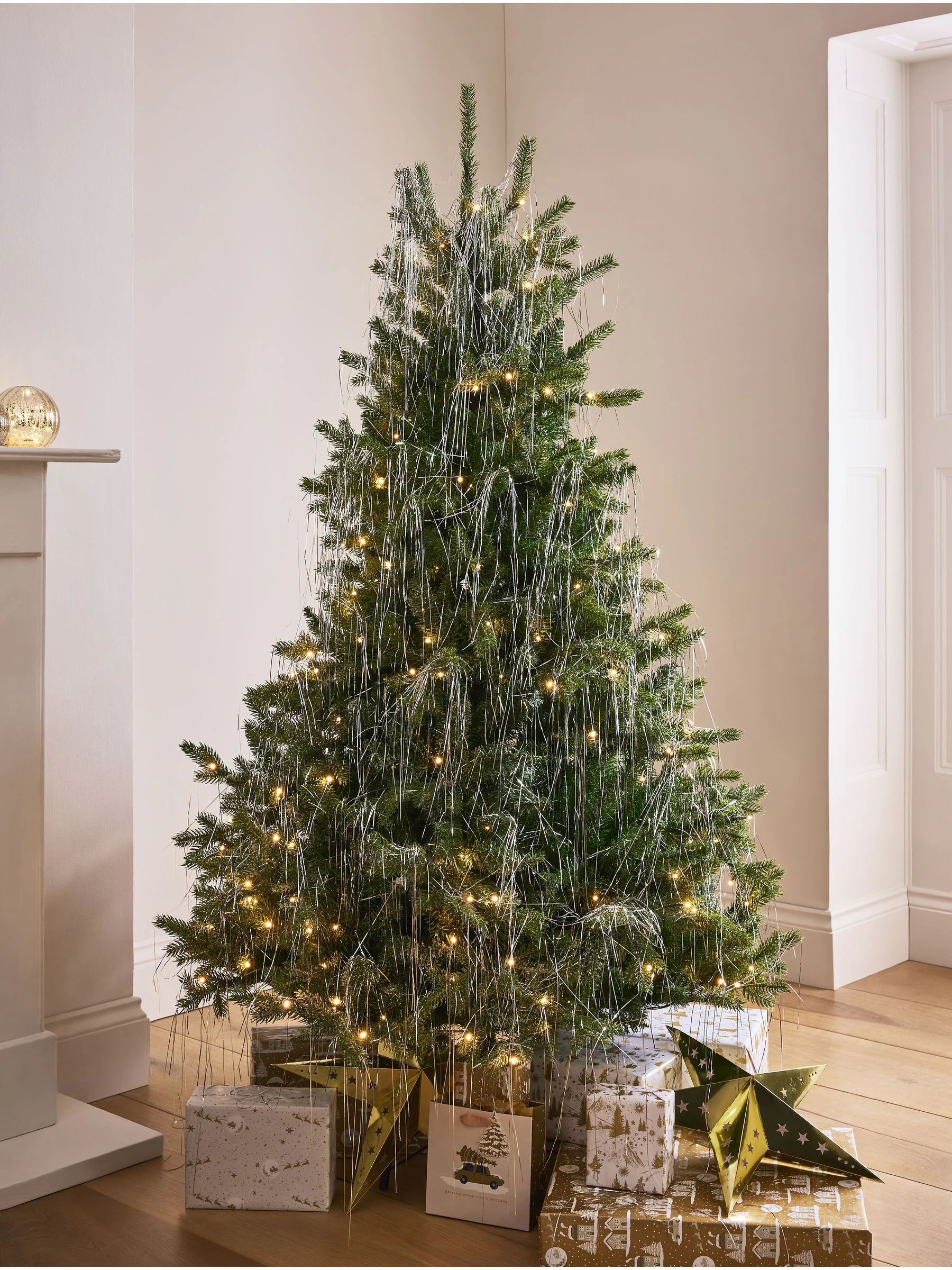 Set van 10 Lametta kerstboomdecoraties met klatergoud