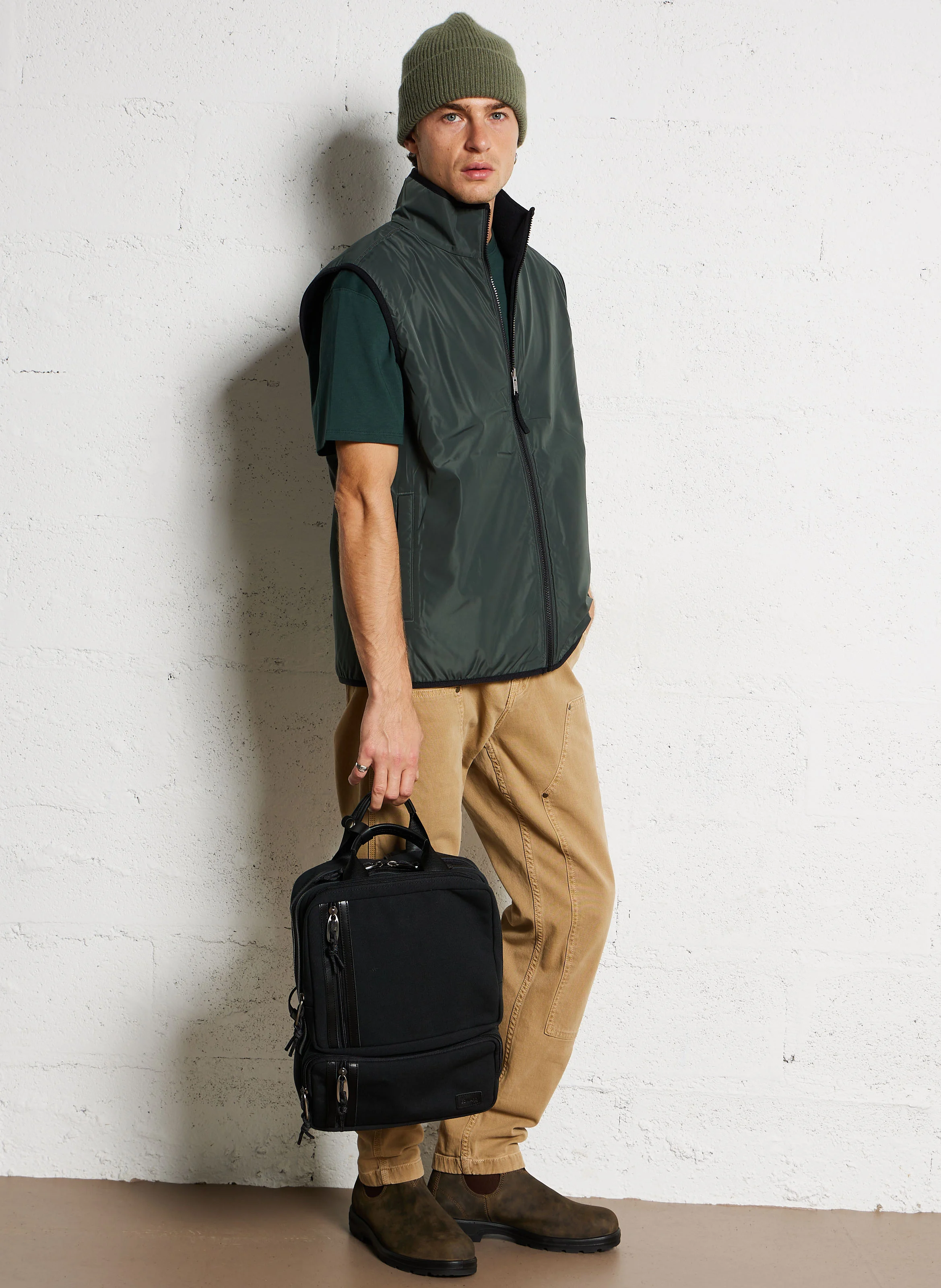 SIGMA - Sac à dos multi poches en cuir mélangé | Noir