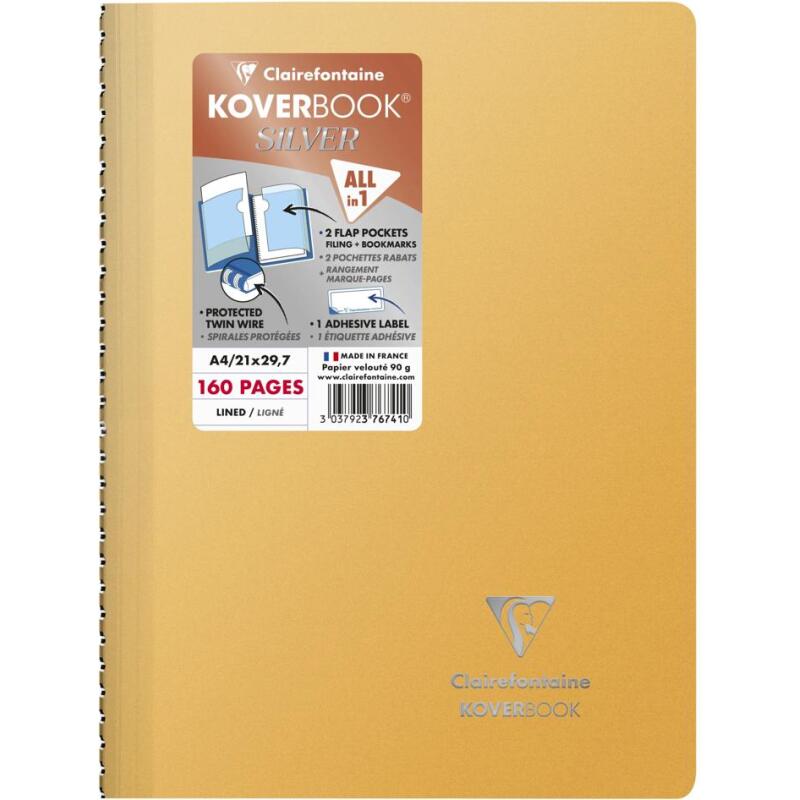 Cahier reliure intégrale enveloppante Koverbook Silver A4 160 pages ligné couverture polypropylène opaque - Assortis