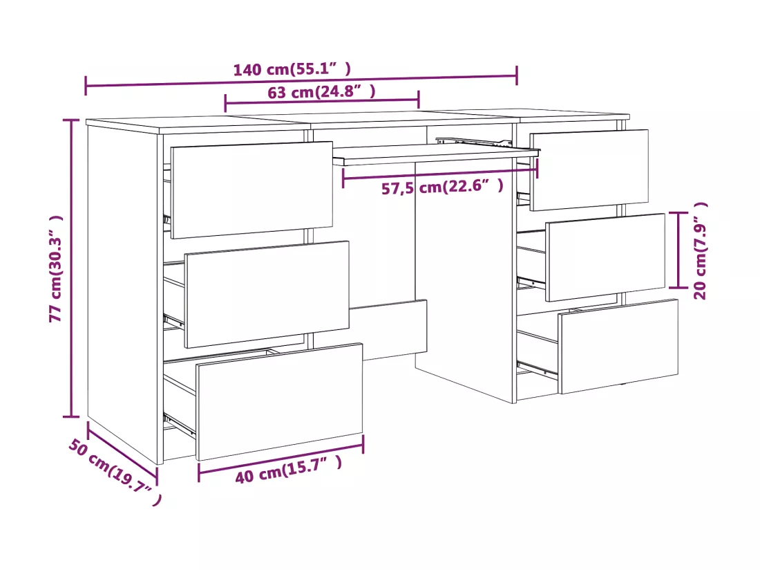 Bureau Chêne fumé 140x50x77 cm Bois d'ingénierie