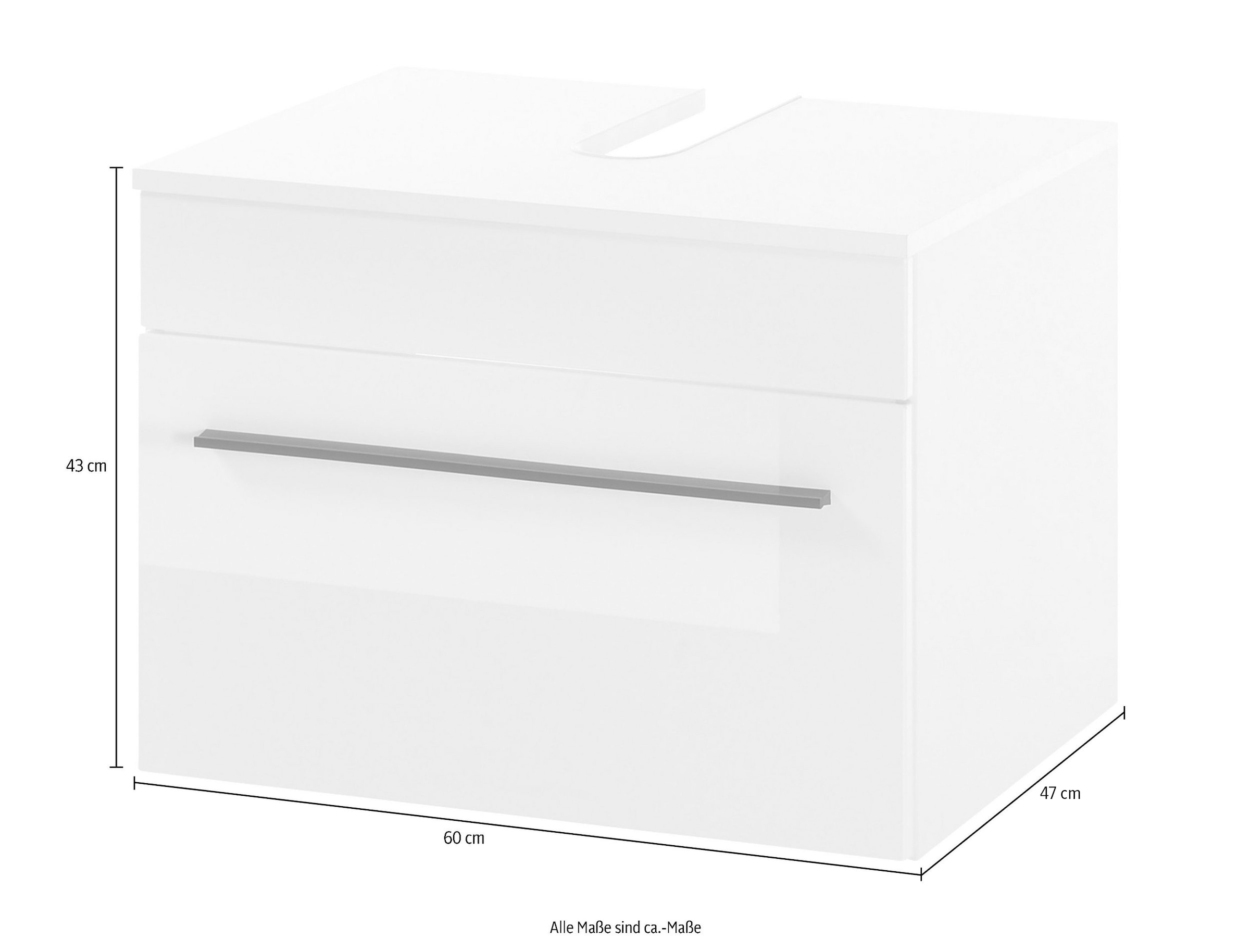 INOSIGN Waschbeckenunterschrank »Cantara, Badschrank in Hochglanz Weiss, Waschtisch« mit schwarzem Griff, ausreichend Stauraum