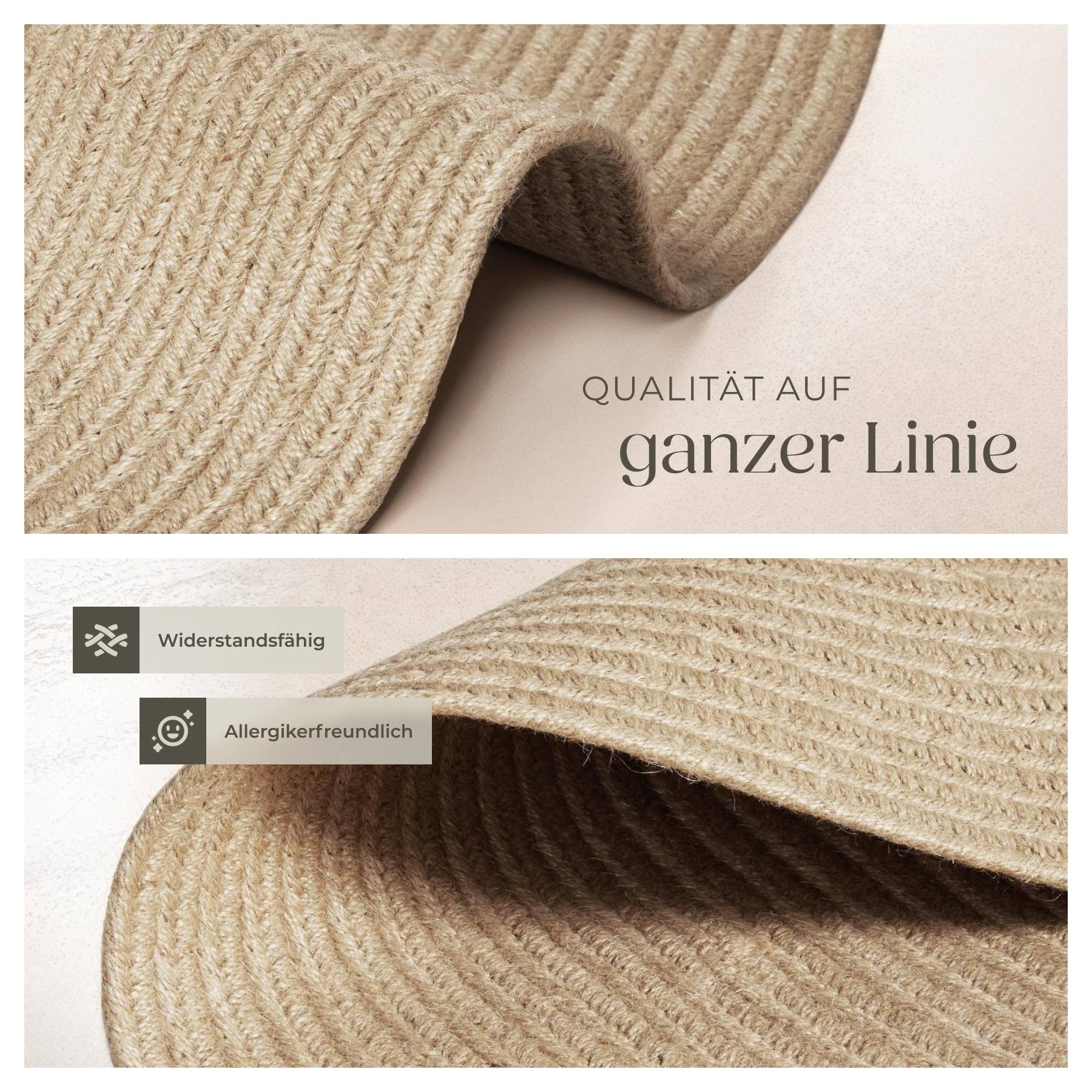Geflochtener Teppich Vibe aus Jute- und Kunststofffasern