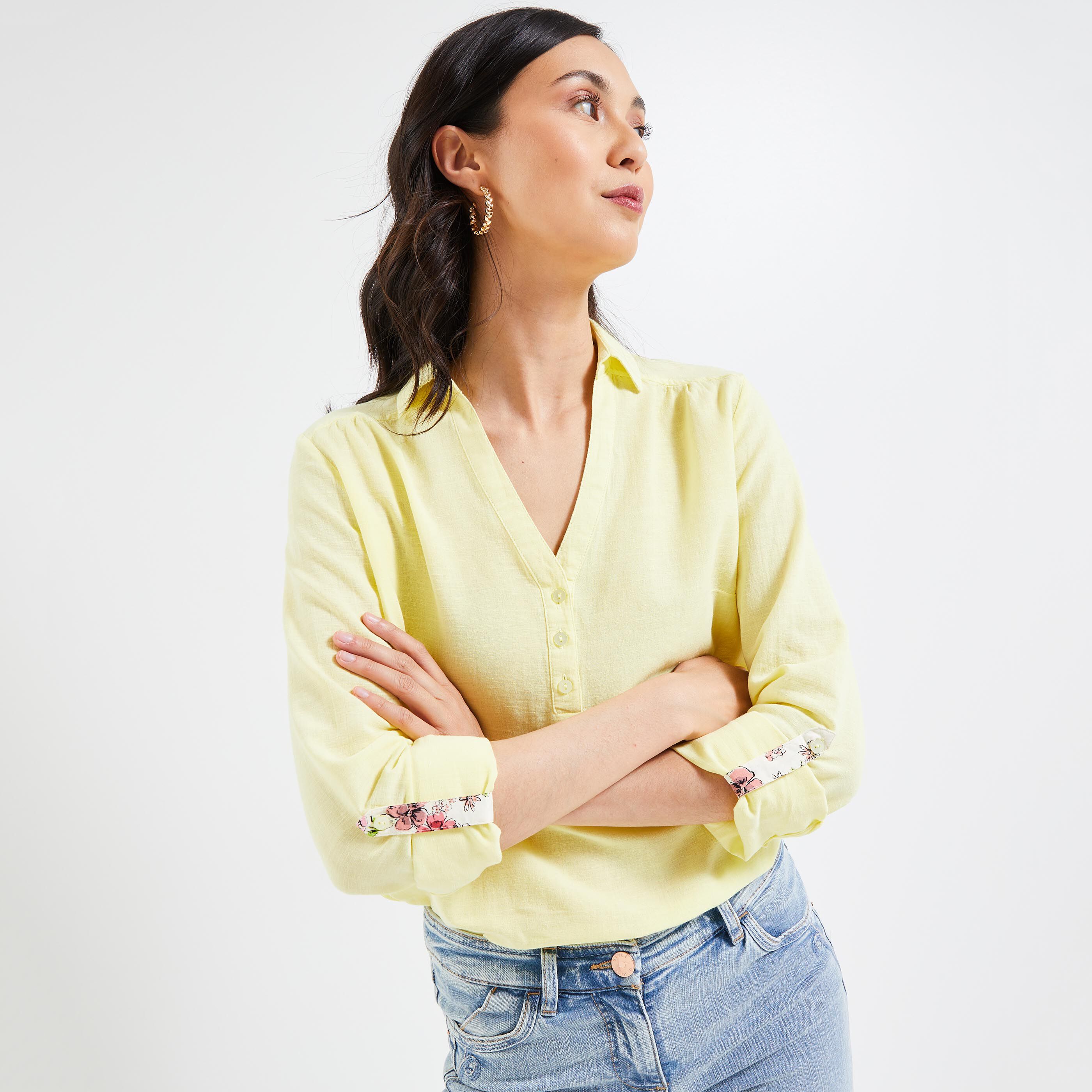 Blouse manches longues femme - JAUNE