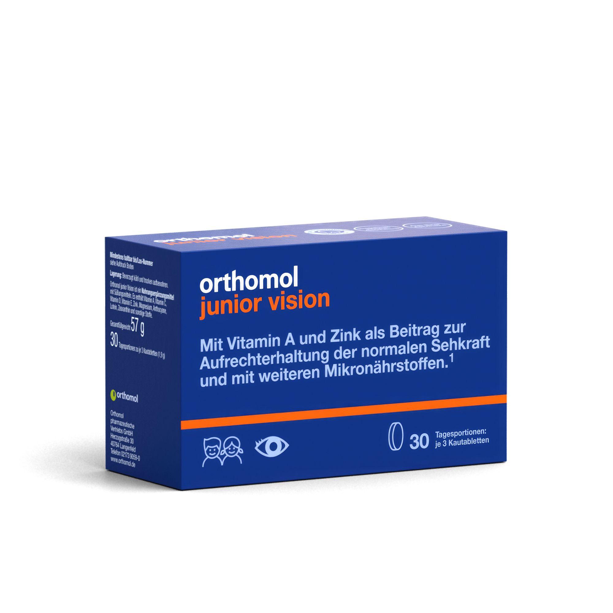 Orthomol junior Vision - Mikronährstoffe zur Aufrechterhaltung der Sehkraft bei Kindern - mit Vitamin A und Zink - Kautabletten