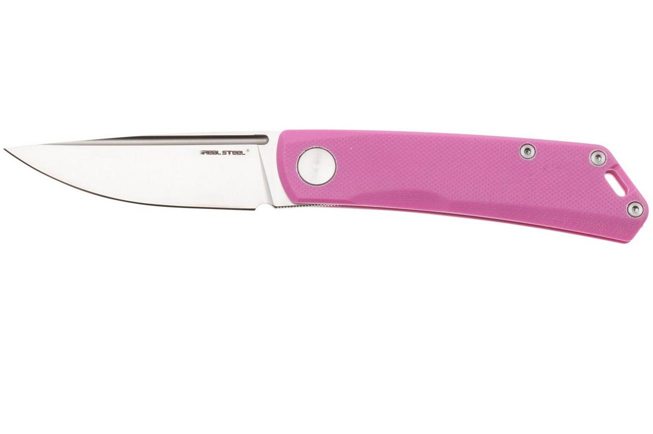 Real Steel Luna Phantom Flipper Double Detent 7008PS Satin D2, Pink G10, zakmes