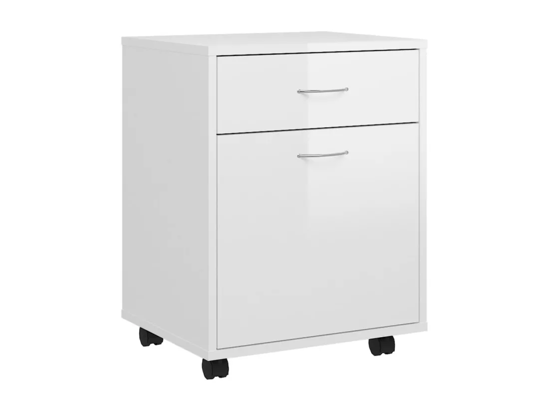 Armoire à roulettes Blanc brillant 45x38x54cm Bois d’ingénierie