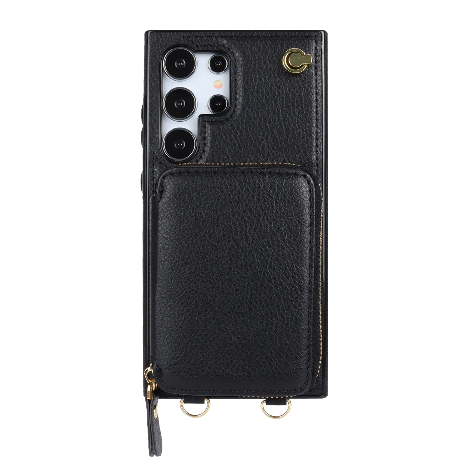 Samsung Galaxy S25 Ultra Necklace Leder Schutz Hülle mit Kartenfächer   Handykette (140cm) - Schwarz