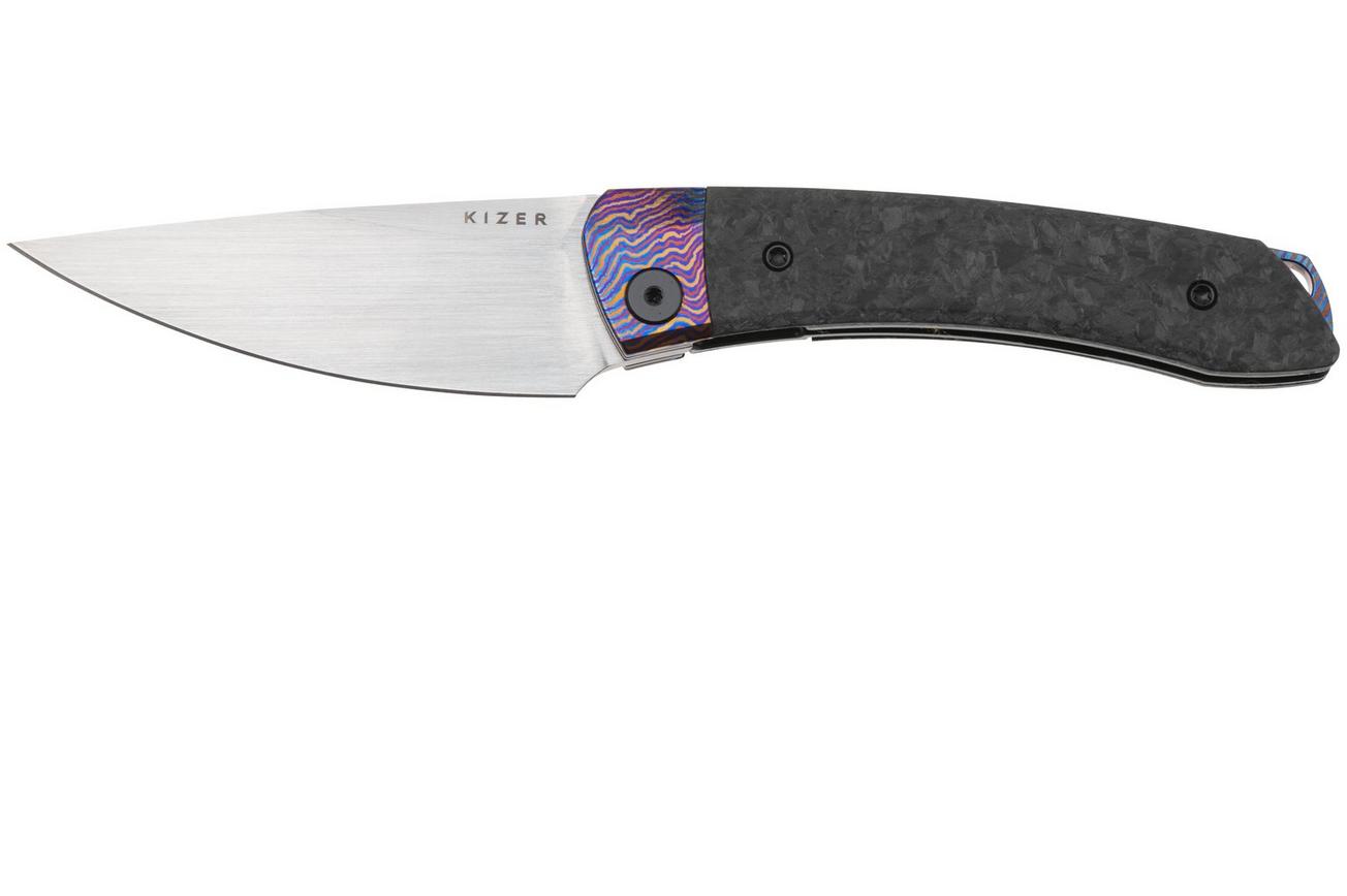Kizer Mini Momo KI3663A4 Satin Böhler M390, Timascus Marble Carbon Fiber, zakmes, Vladimir Legachev design