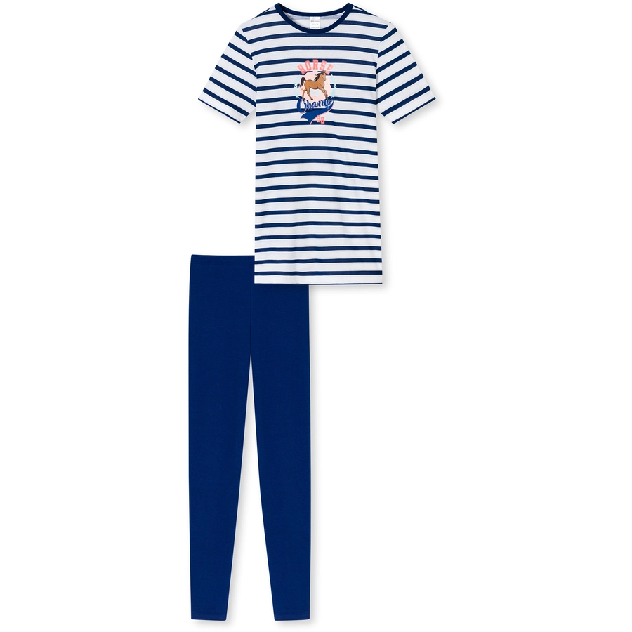 Schiesser Pyjama Horse World Organic Cotton weiss, blau