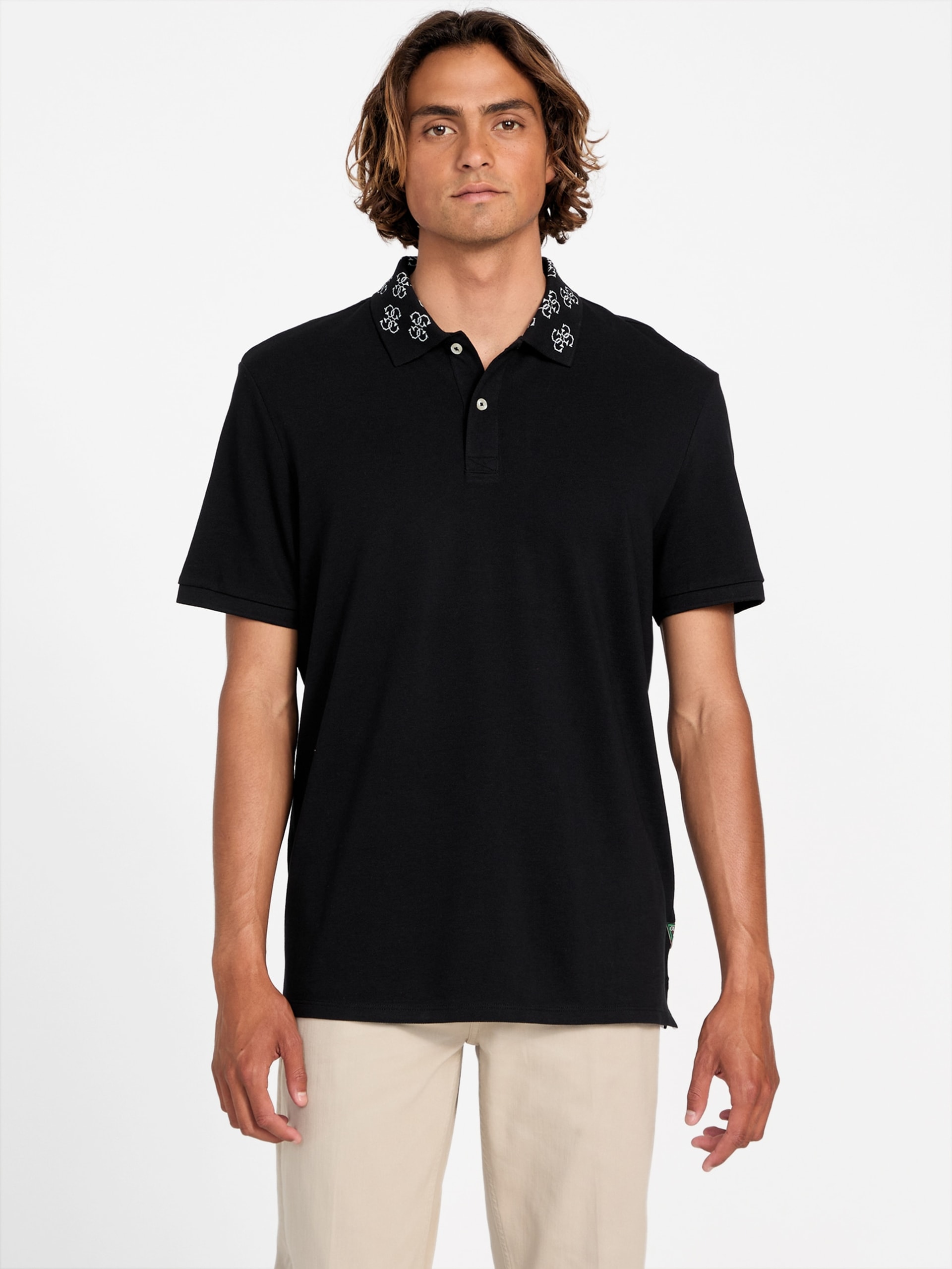 Polo com gola com logo em jacquard ecológico