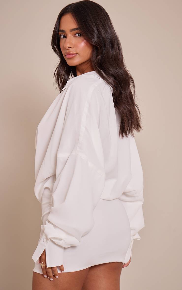 Blanc Robe Courte En Mousseline Col Drapé Et Col Chemisier Petite