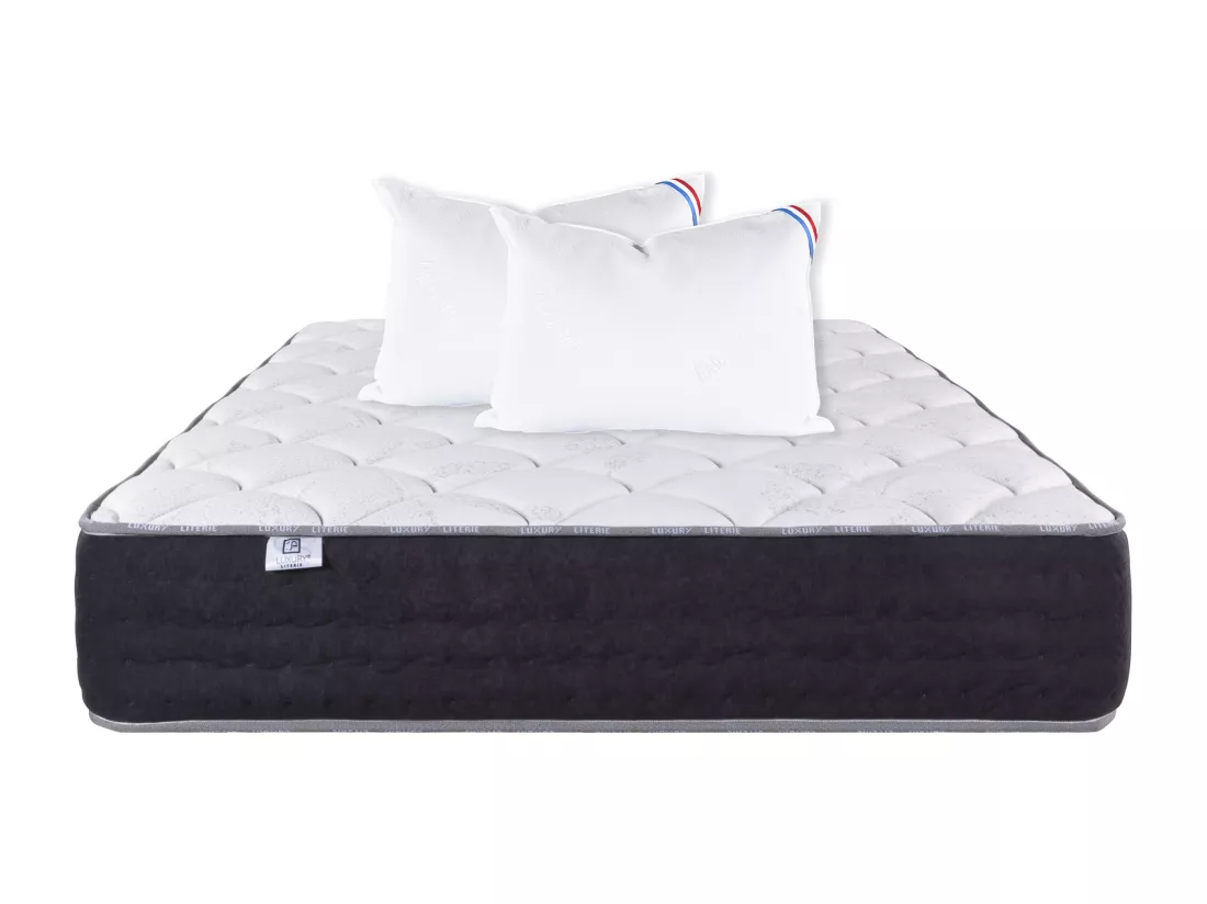 Matelas 140x190 cm, Sérénité, Ressorts Ensachés, Soutien très ferme + 2 Oreillers