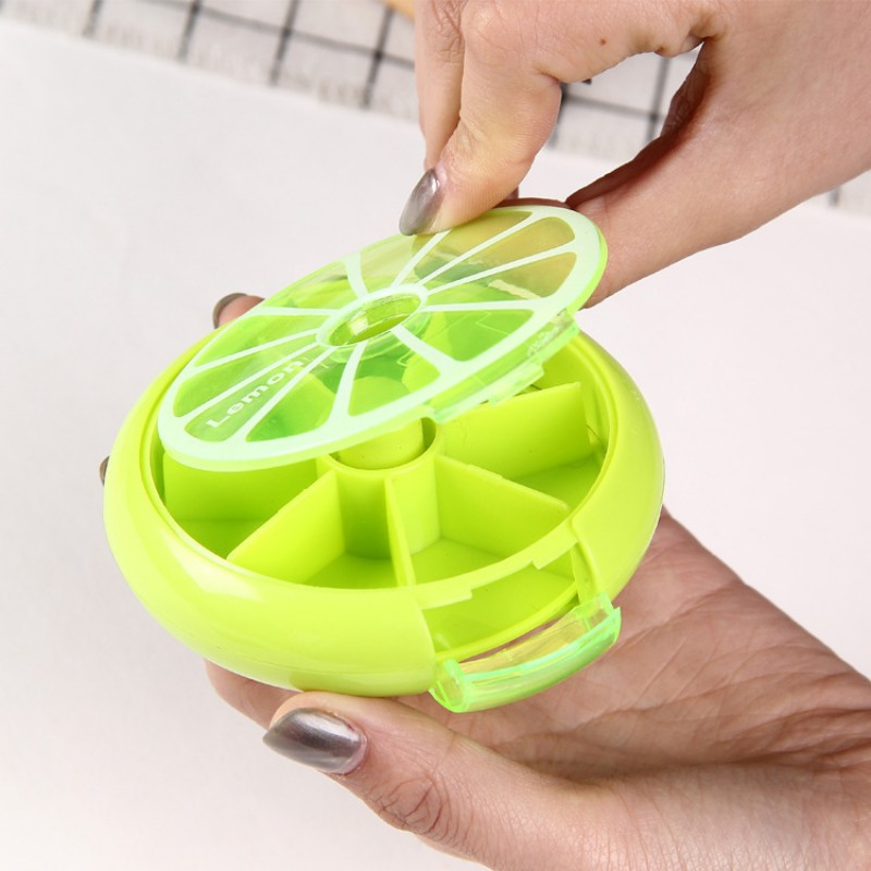 (Ø90mm) Medikamenten Dosierer 7 Tage Dosett Tablettenbox Supplements Pillendose Tablettenspender - Limette