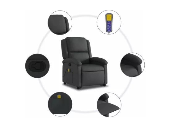 Fauteuil inclinable massant noir cuir véritable
