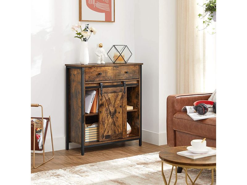 VASAGLE Kommode mit Schiebetür Industrial 30 x 80 cm, Braun Sideboard