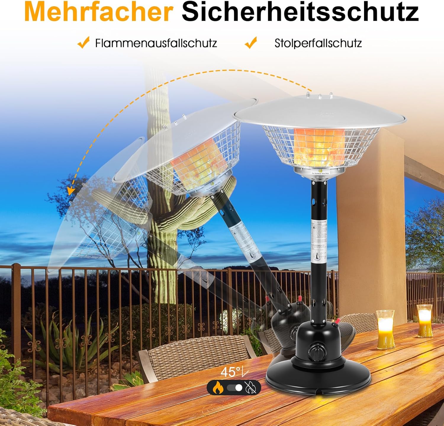 COSTWAY Terrassenheizer für Tischplatte, Gas-Heizstrahler, Tragbarer Tischheizer mit 4000 W Heizleistung, Umkipp- & Überhitzungsschutz, Heizpilz mit beschwertem Sockel für Garten, Terrasse (Schwarz)