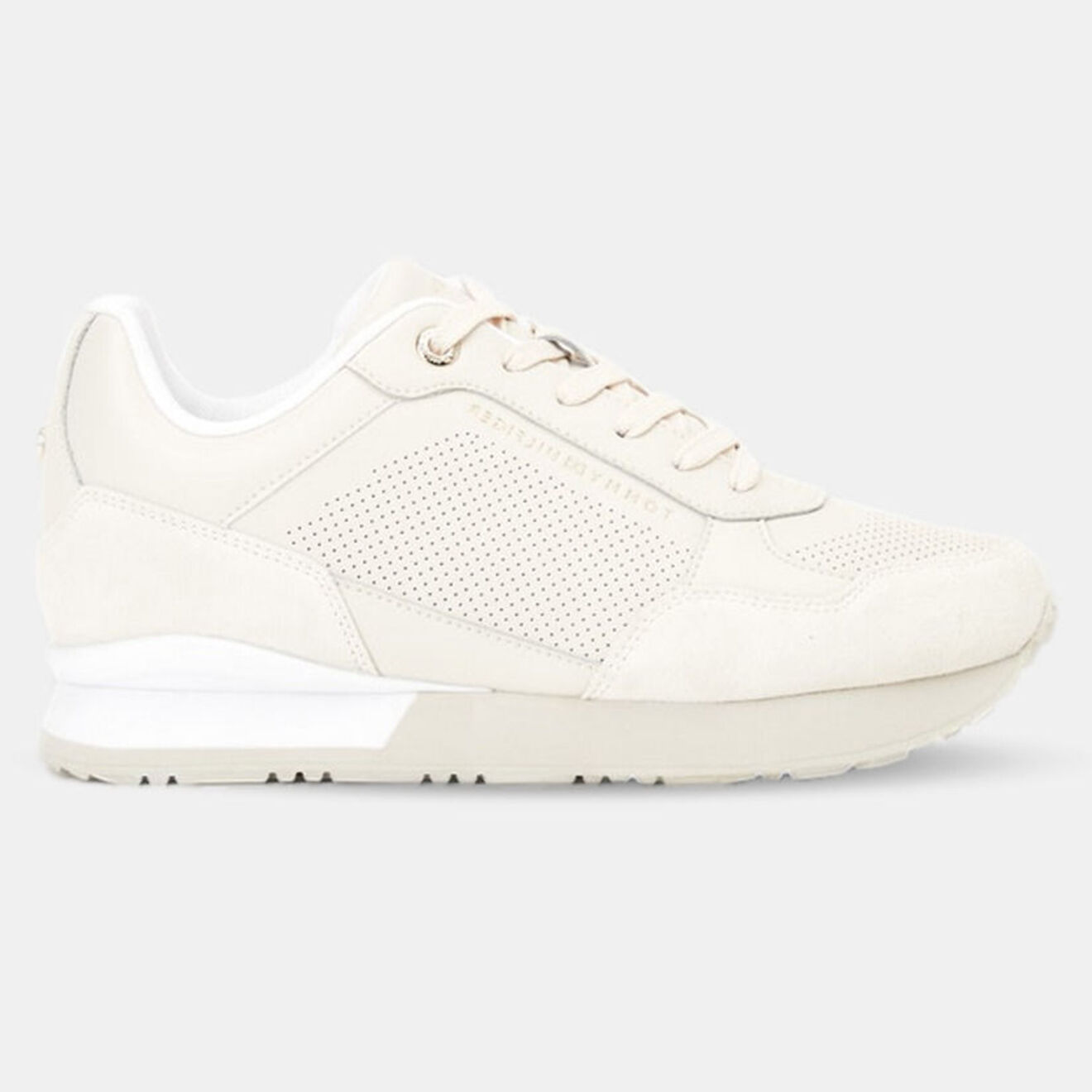 Tommy Hilfiger Baskets running en Cuir Knitted Wedge beige clair
