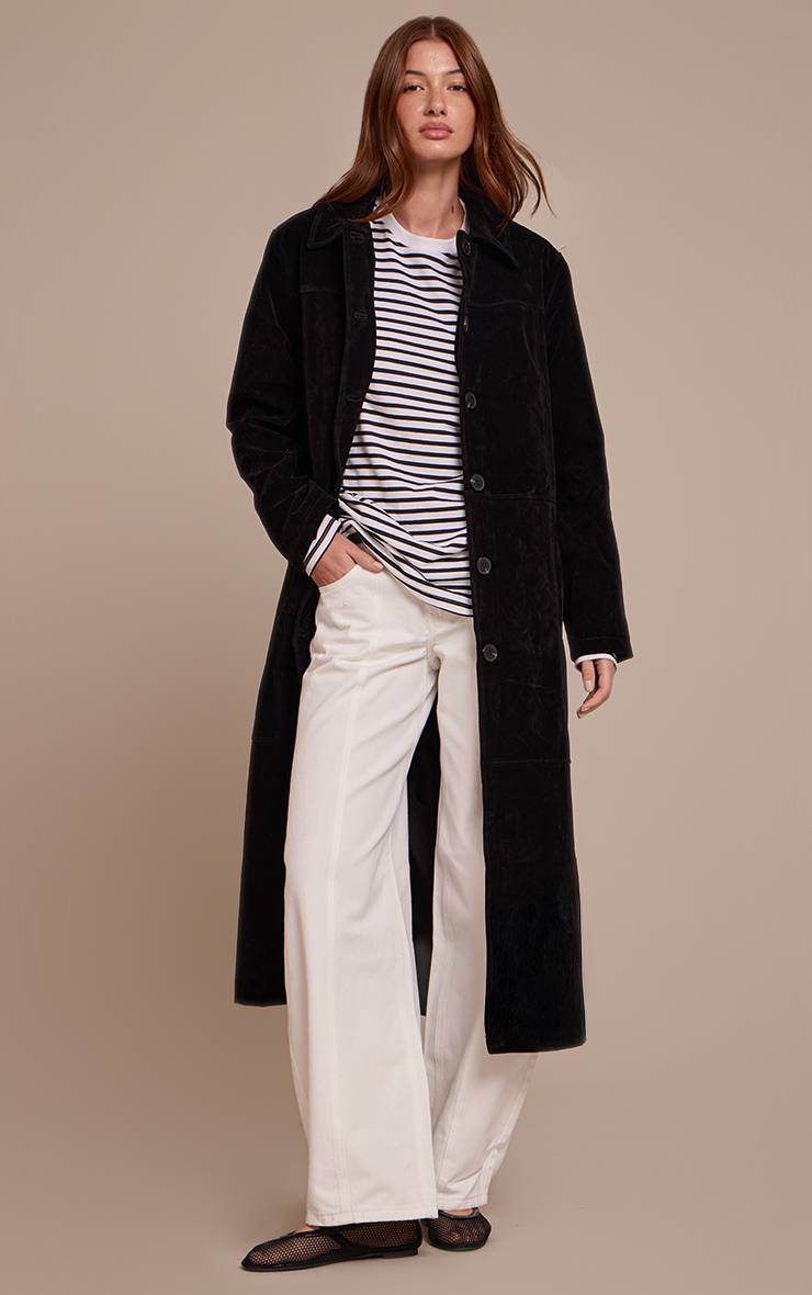 Noir Manteau Long En Synthétique À Boutons