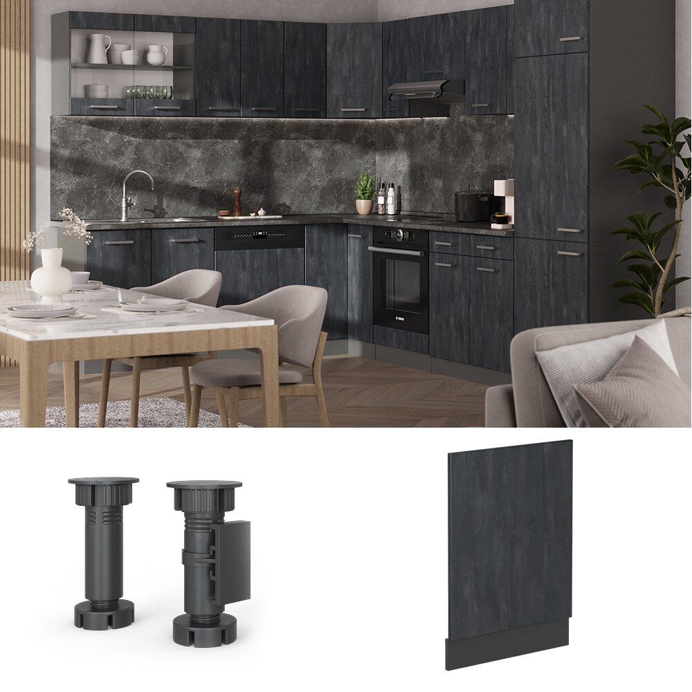 Vicco Geschirrspülerblende R-Line Schwarz Beton Anthrazit 45 cm ohne Arbeitsplatte