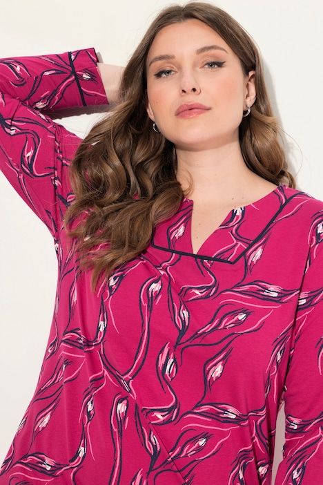 Pyjama, floraler Druck, V-Ausschnitt, Langarm
