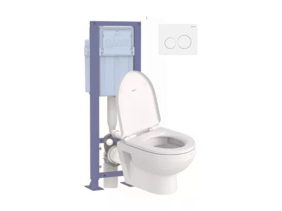 Pack WC suspendu compact sans bride DURAVIT Duravit No.1 abattant frein de chute + bati support SIAMP + Plaque de commande blanche