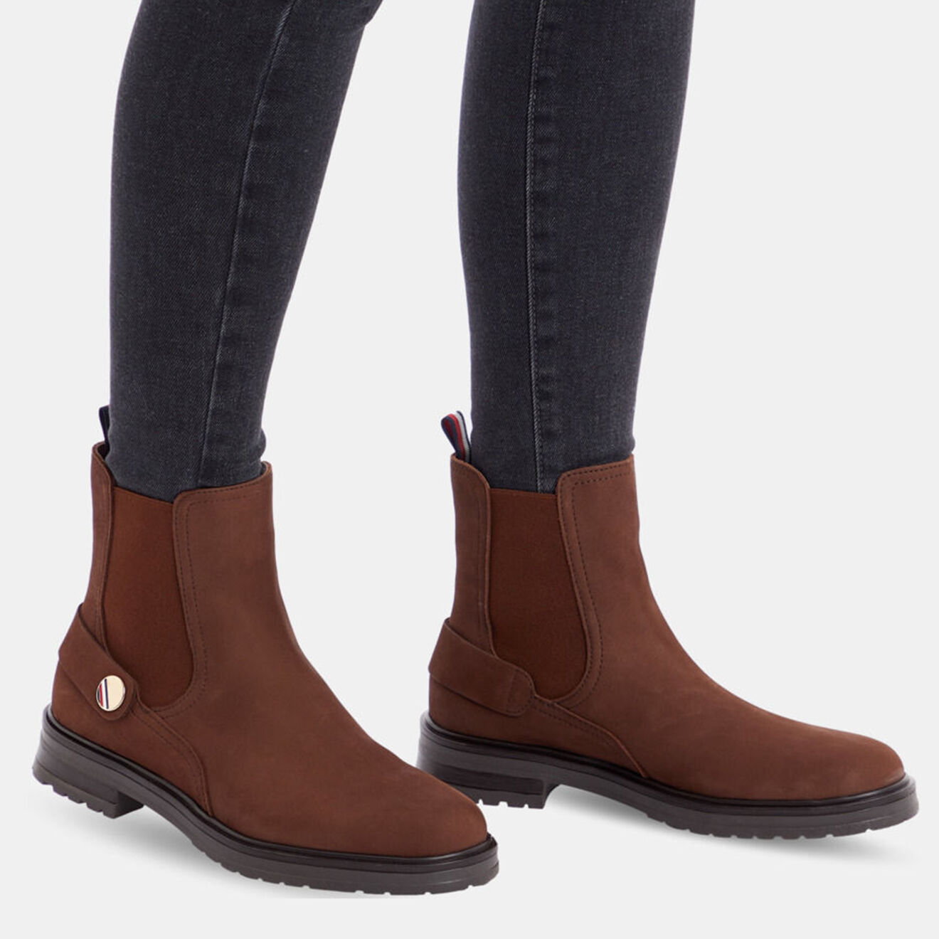 Tommy Hilfiger Chelsea boots en Velours de Cuir Bijoux marron