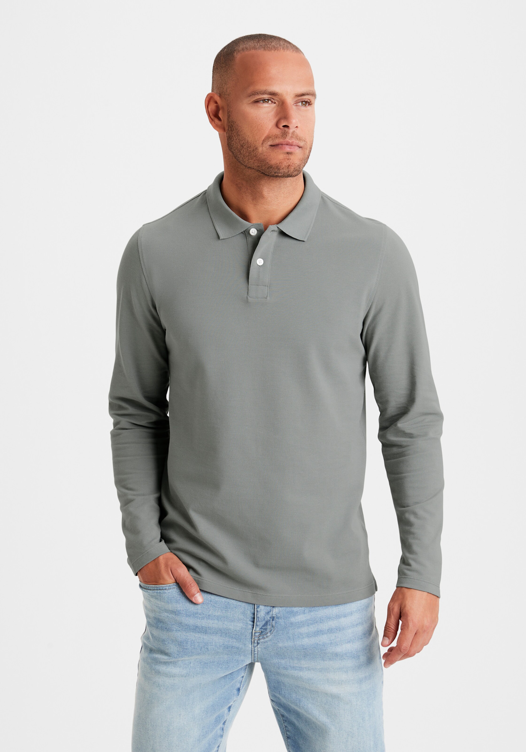 Beachtime Langarm-Poloshirt in grau