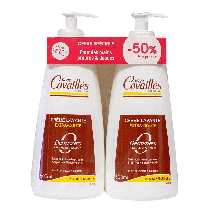 Dermazéro crème lavante extra-douce 2x500ml dont 30% sur le 2eme