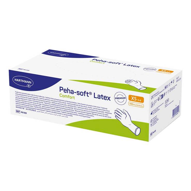 Peha-Soft Latex Comfort Untersuchungshandschuhe unsteril pf XS, 100 St