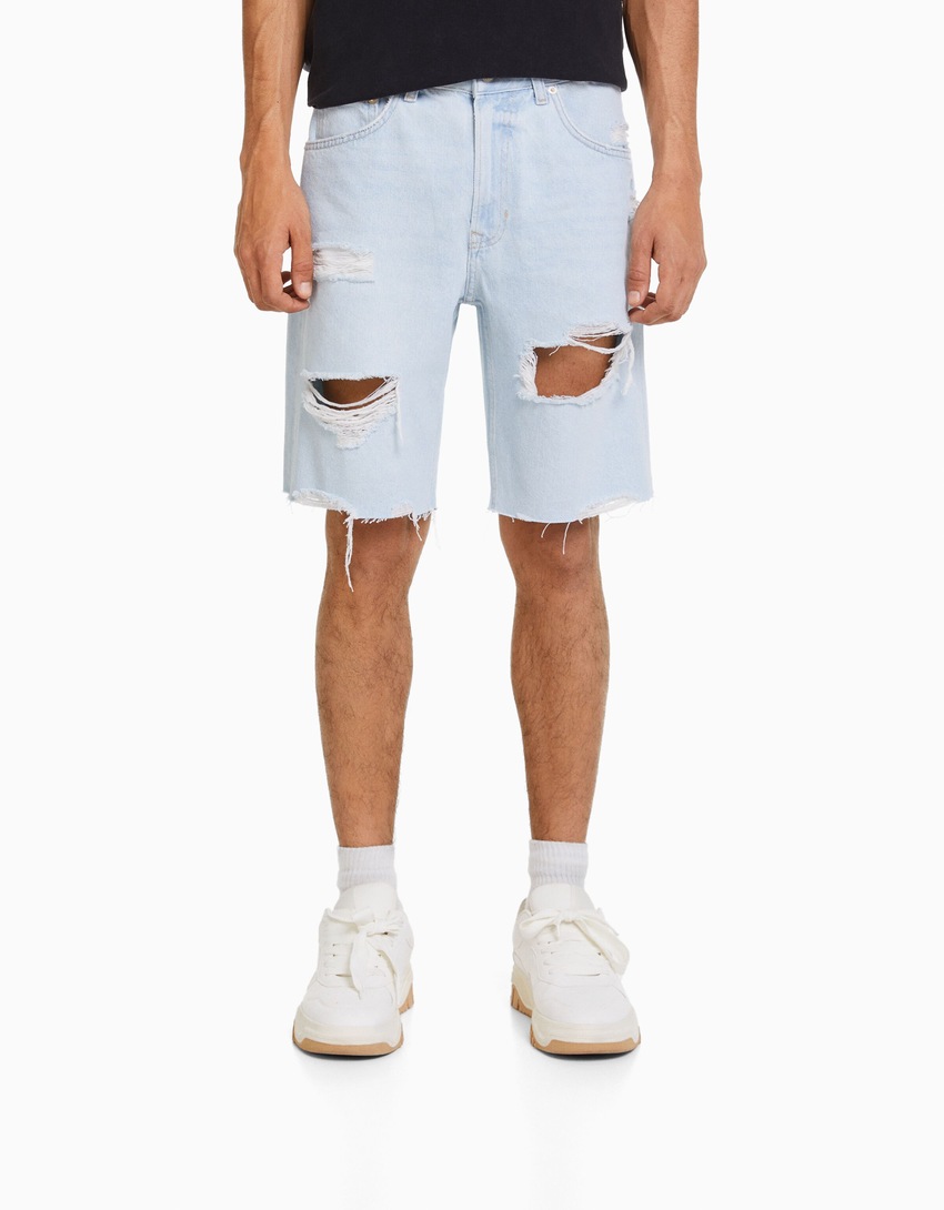 Bermuda jeans rasgada de corte justo