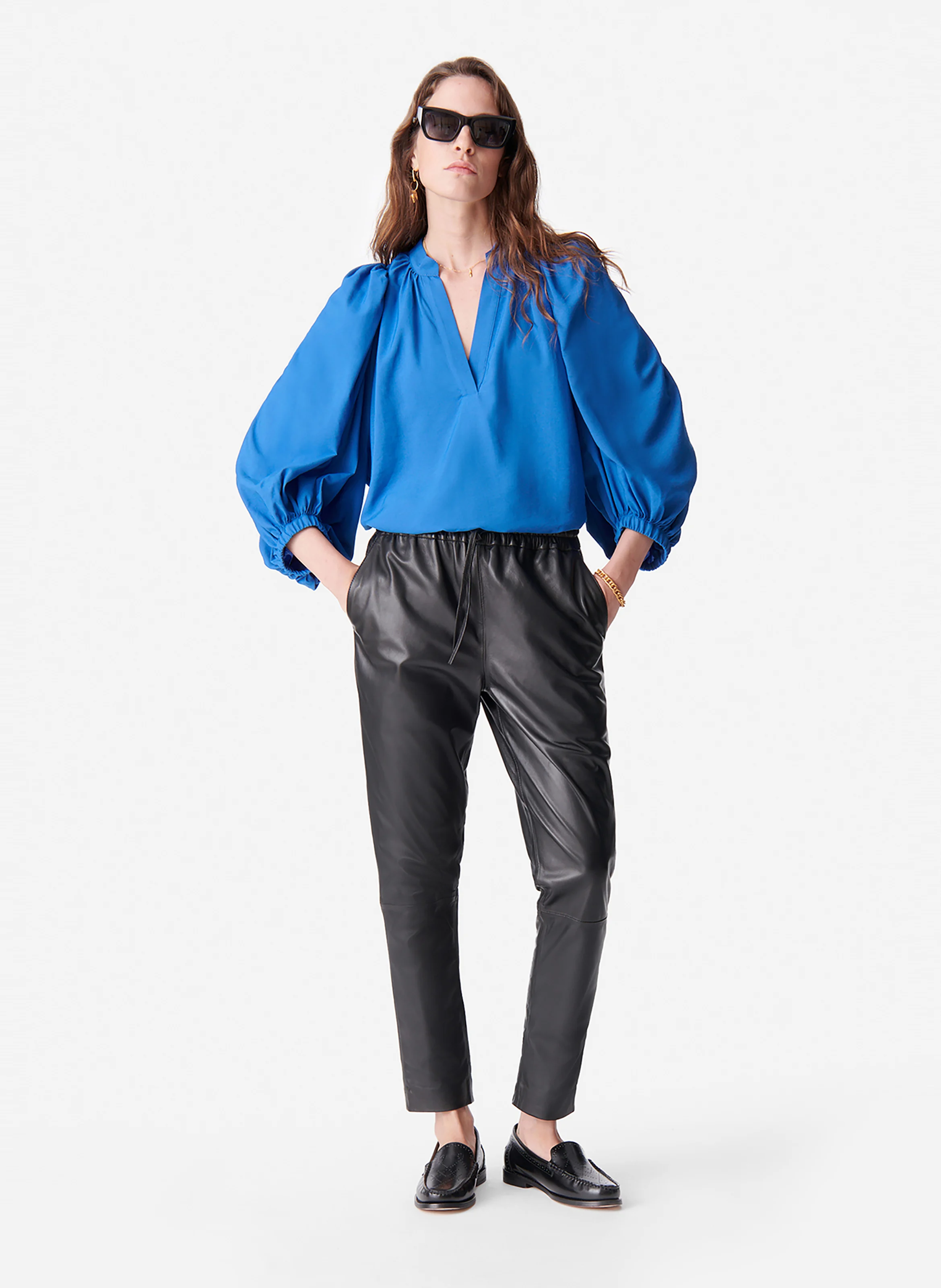 BELL - Blouse col V droite | Bleu