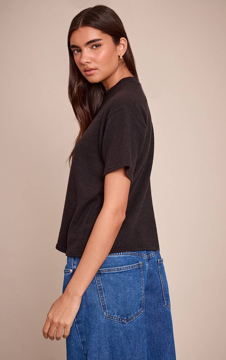 Noir T-shirt Ample En Maille Côtelée De Laine