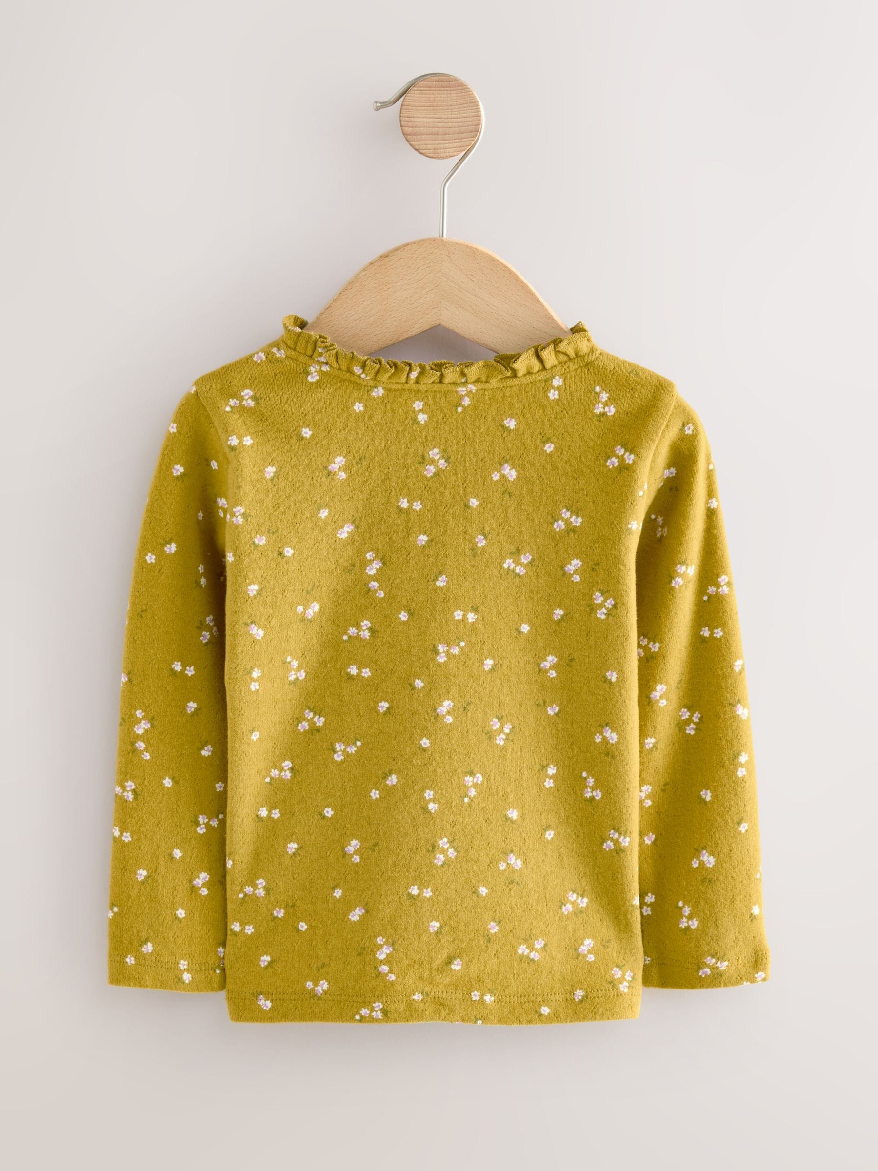 Groen met bloemetjesprint - Pointelle T-shirt met lange mouwen (3mnd-7jr)