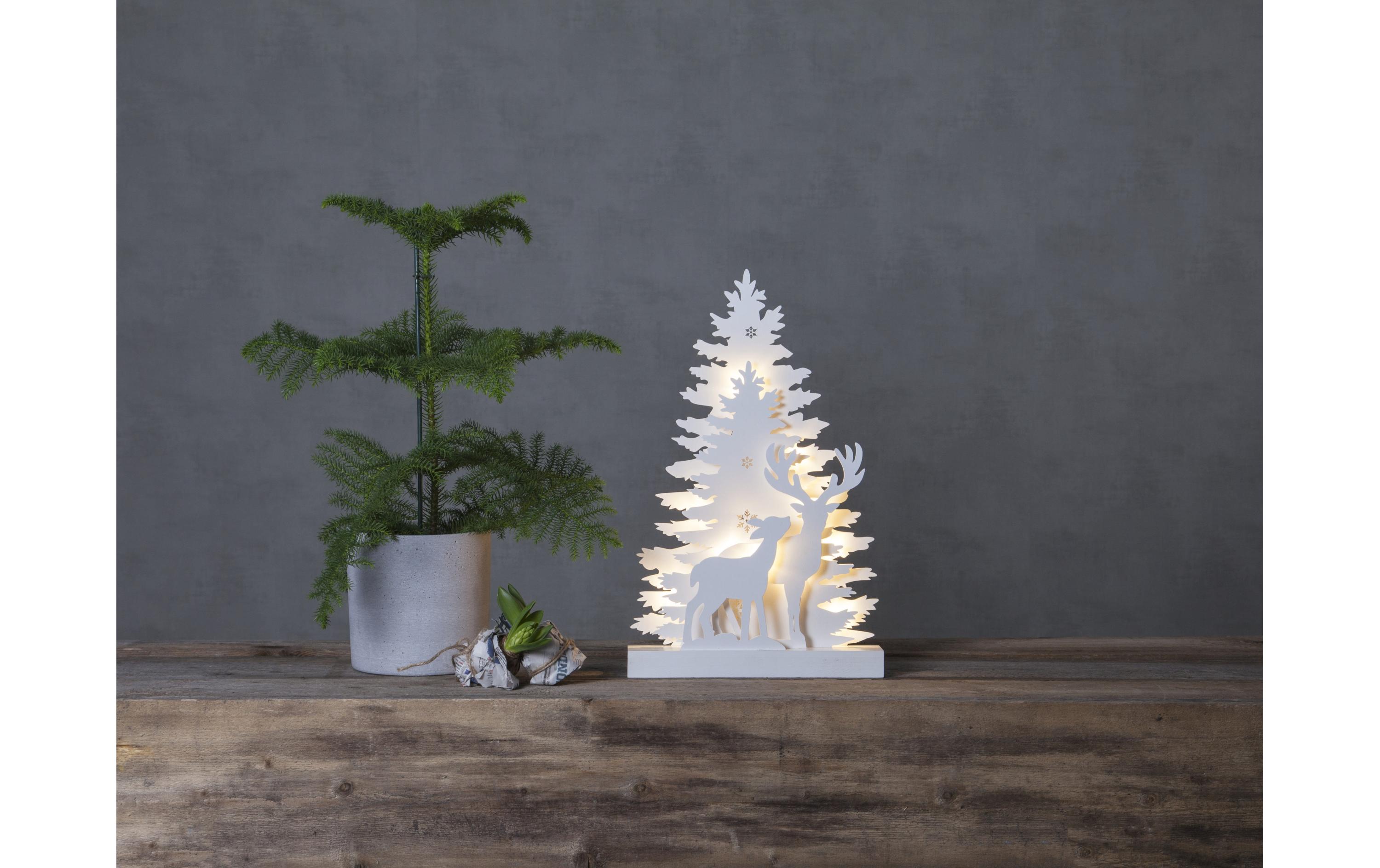 Tischdeko LED Wald Fauna 44 cm WeissWeihnachtsbaum 44 cm mit LED Beleuchtung