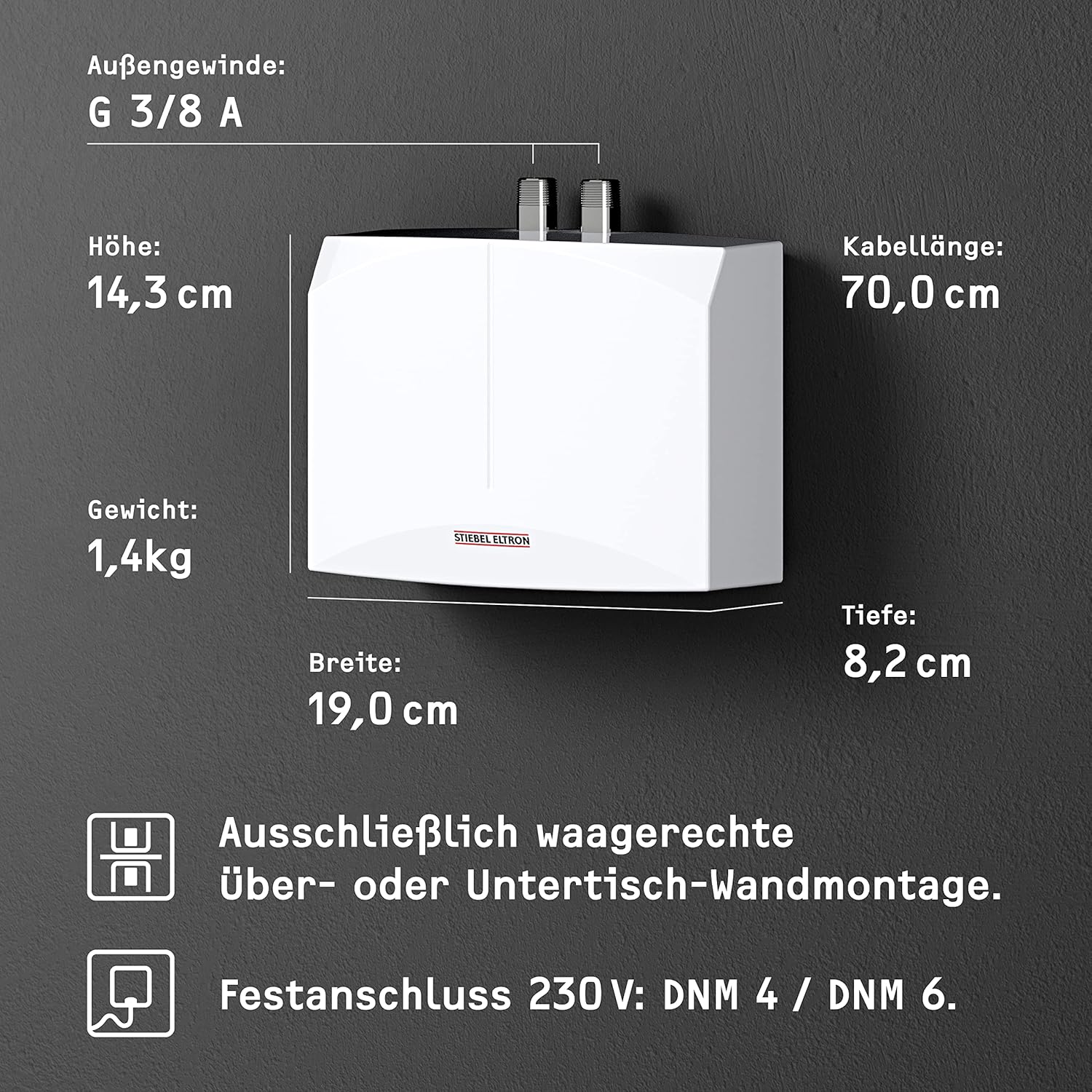 STIEBEL ELTRON hydraulischer Mini-Durchlauferhitzer DNM 6 fürs Handwaschbecken, 5,7 kW, ohne Stecker - Festanschluss 230V, drucklos, Made in Germany, 185418