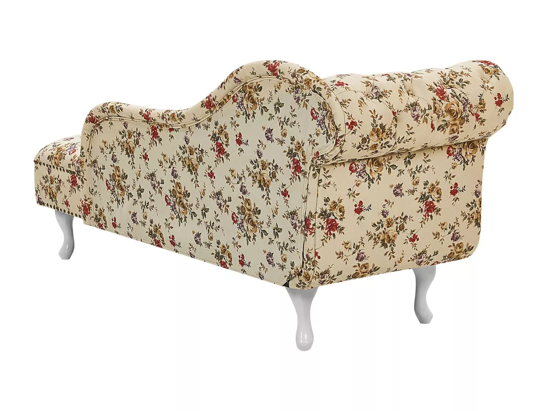 Chaise longue Chesterfield en tissu beige à motif floral côté droite NIMES