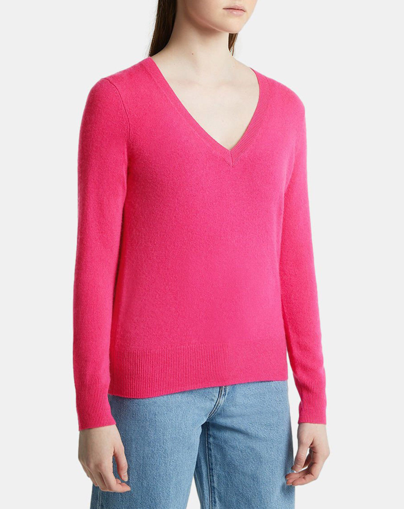 Galeries Lafayette Pull 100% Cachemire Zocon col V rose
