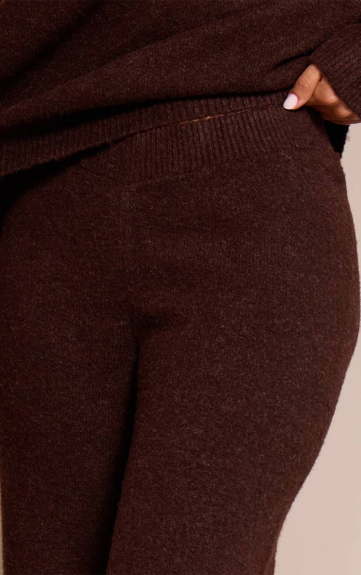 Marron Pantalon Large Tricoté À Taille Côtelée Petite