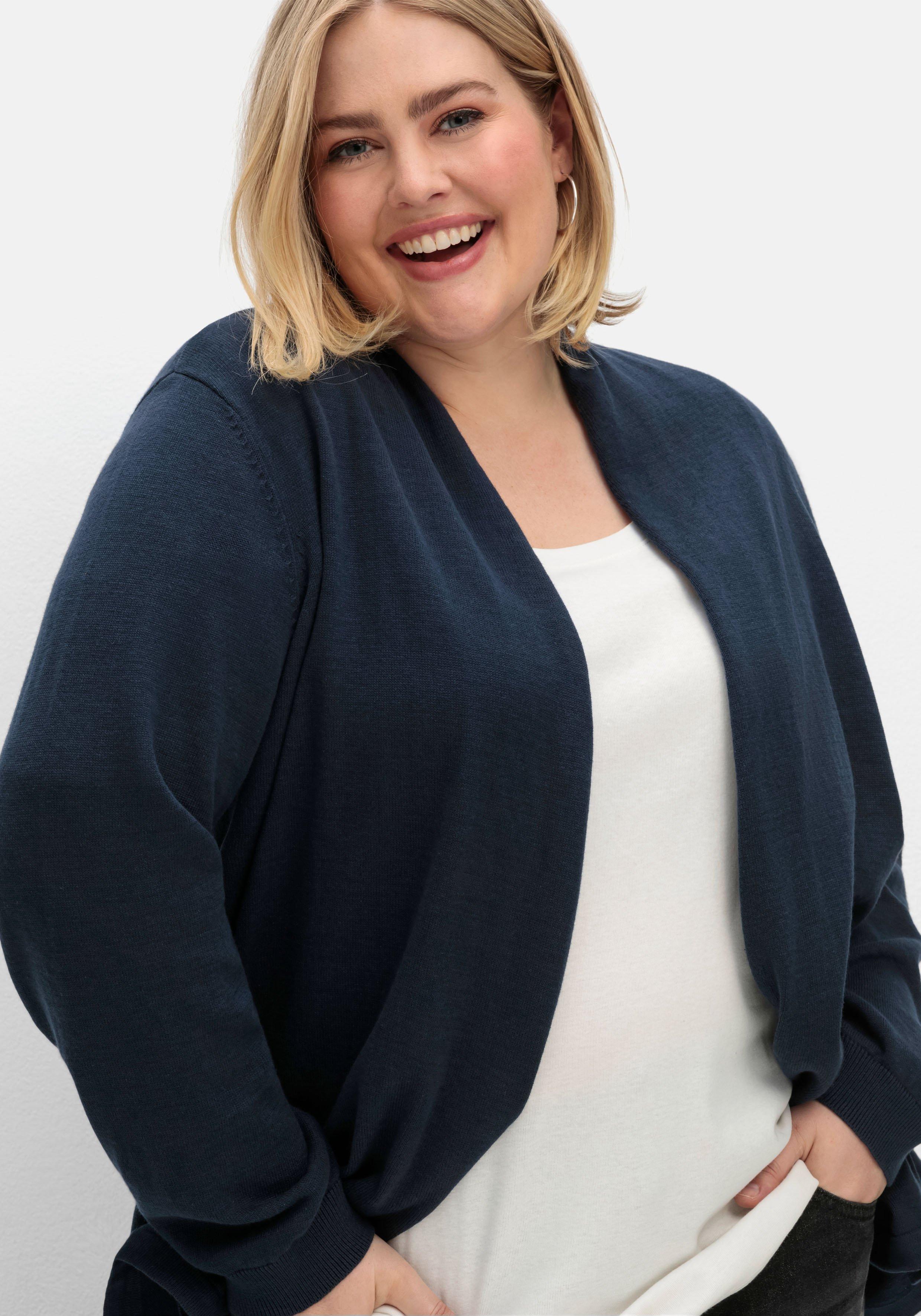 Strickjacke mit schmalem Schalkragen, offene Form