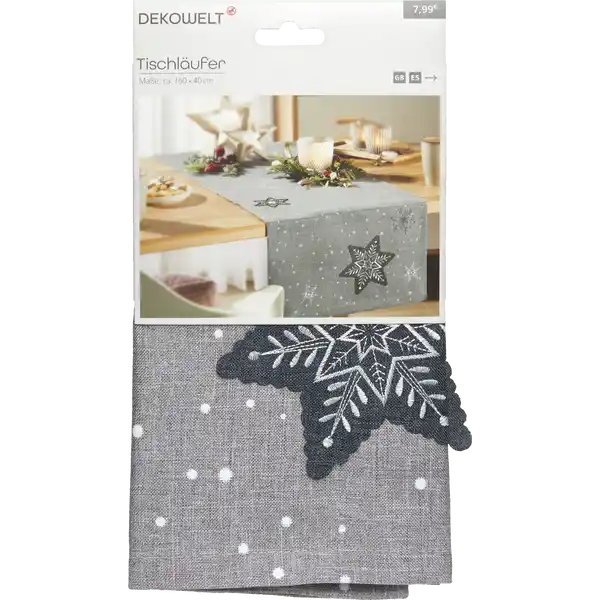 TISCHLÄUFER GRAU MIT SCHNEEFLOCKEN