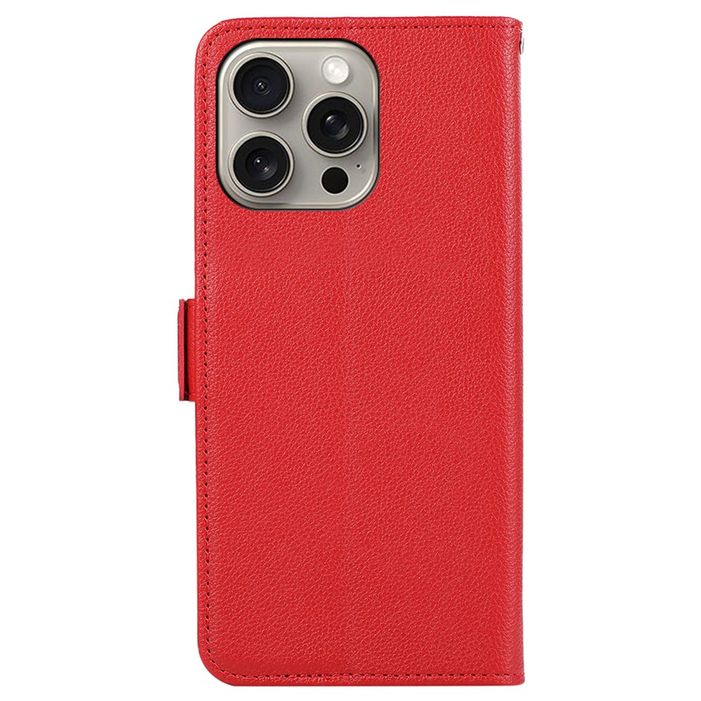 iPhone 12 / iPhone 12 Pro Leder Tasche Flip Cover Litchi Look (RFID Schutz) - Rot