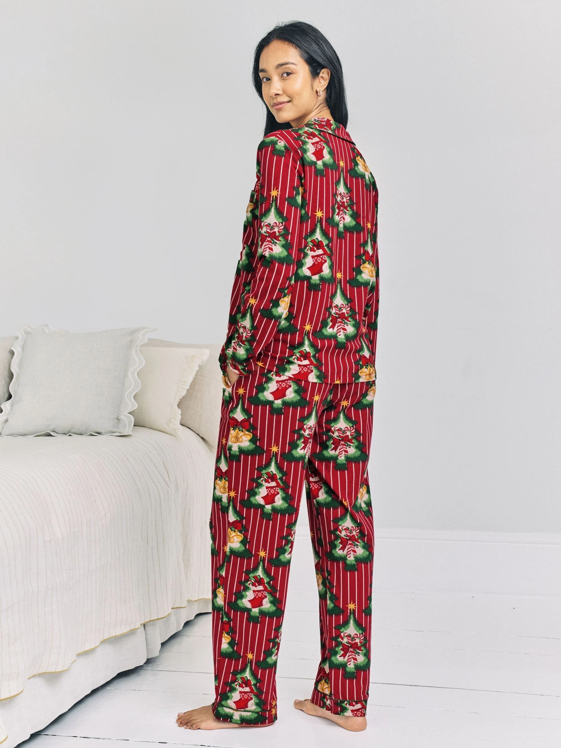 Chelsea Peers Cotton Christmas Tree Stripe Long Pyjamas Set